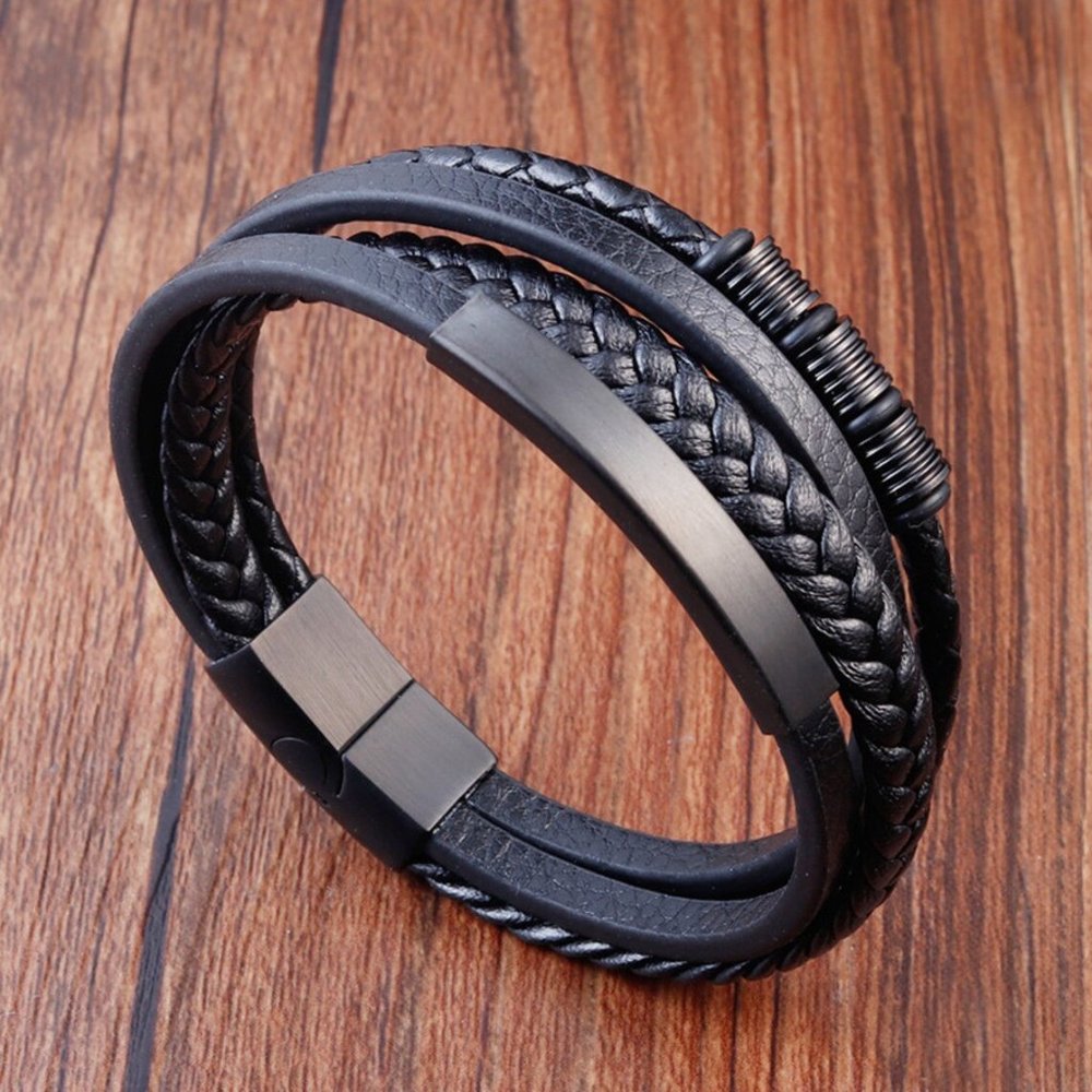 Men's Leather Braided Bracelet Celtic Steel Punk Bracelet Bangle Magnetic Clasp